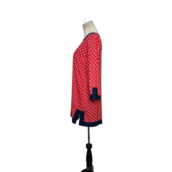Top it Off red blue trim cotton 3/4 sleeves tunic top size small - Picture 9 of 13